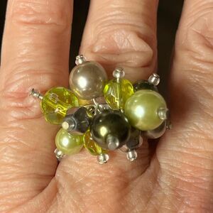 Fabulous Vintage Green Beaded Costume Ring
